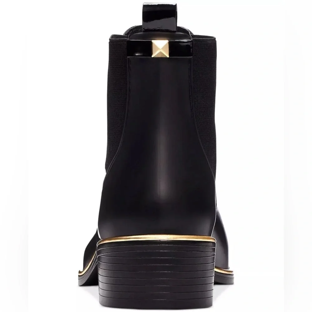 NEW Kate Spade New York Women's Black Gold Rubber Rain Bootie Size 7
